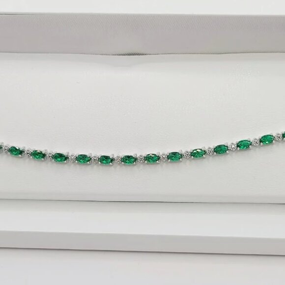 Sterling Silver Birthstone Diamond Accent Tennis Bracelet - May MSRP $250 - Picture 1 of 5